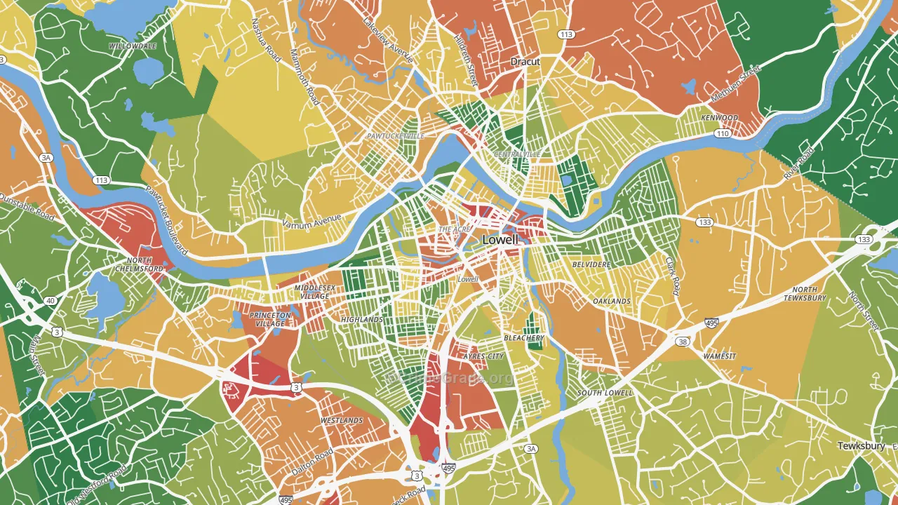 Lowell, MA Map of Theft Rates