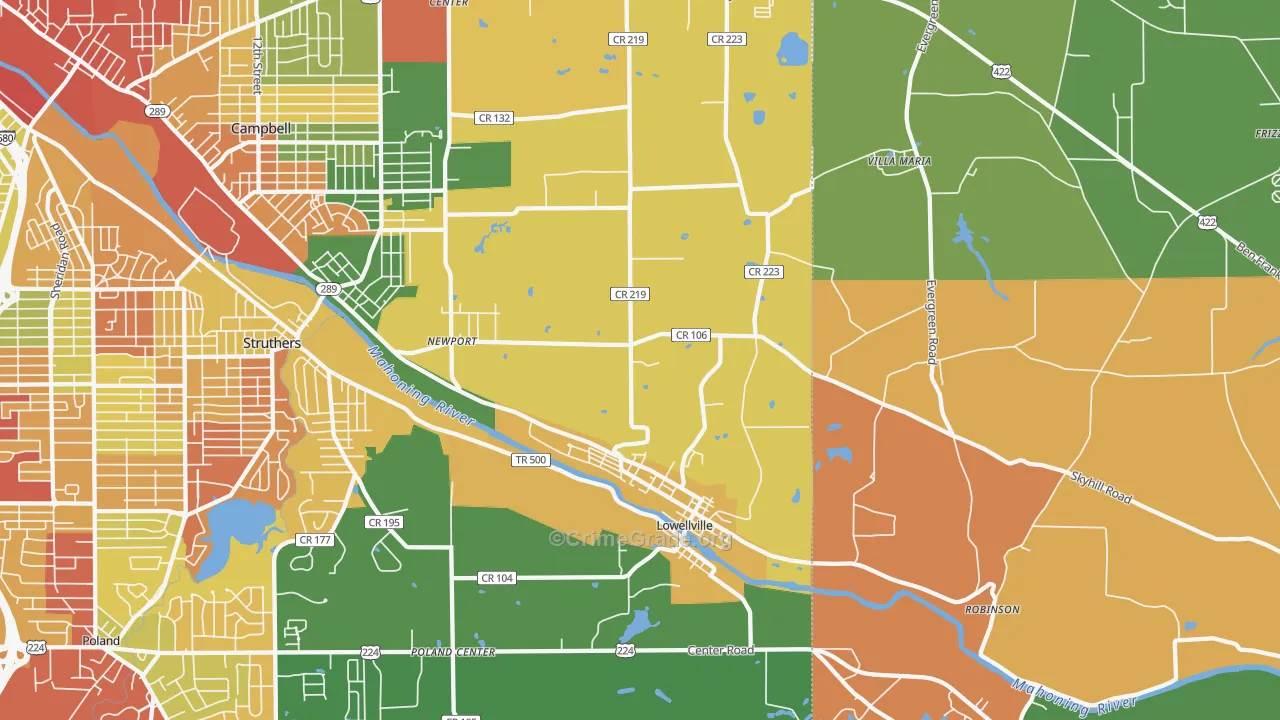Lowellville, OH Map of Theft Rates