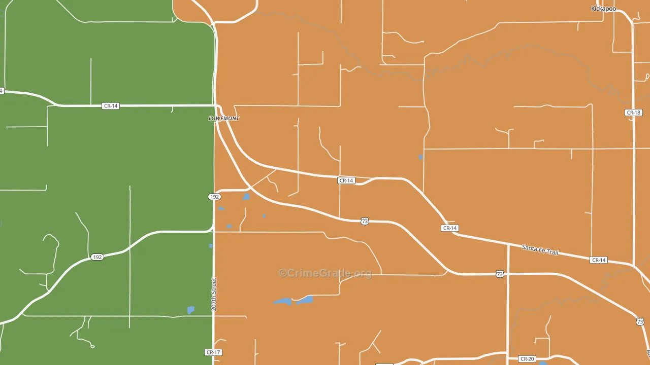 Lowemont, KS Map of Theft Rates