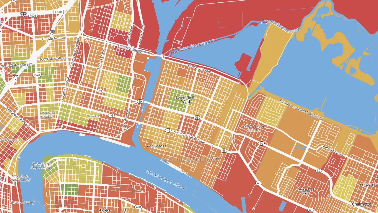 Lower 9th Ward, New Orleans, LA Map of Theft Rates
