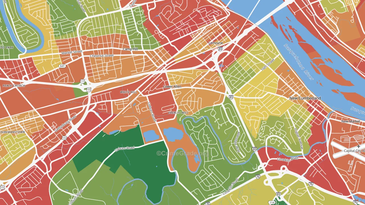 Lower Allen, PA Map of Theft Rates