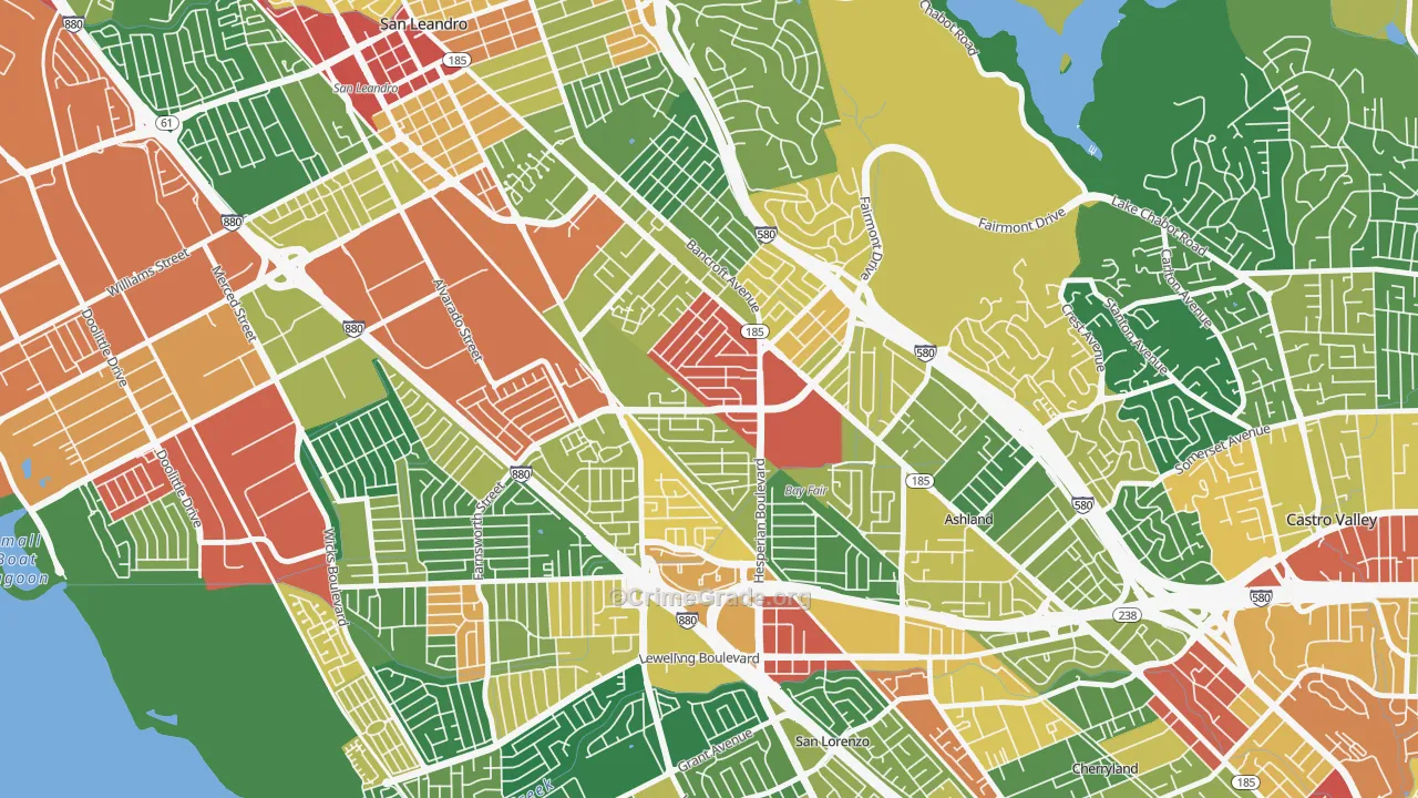 Lower Bal, San Leandro, CA Map of Theft Rates