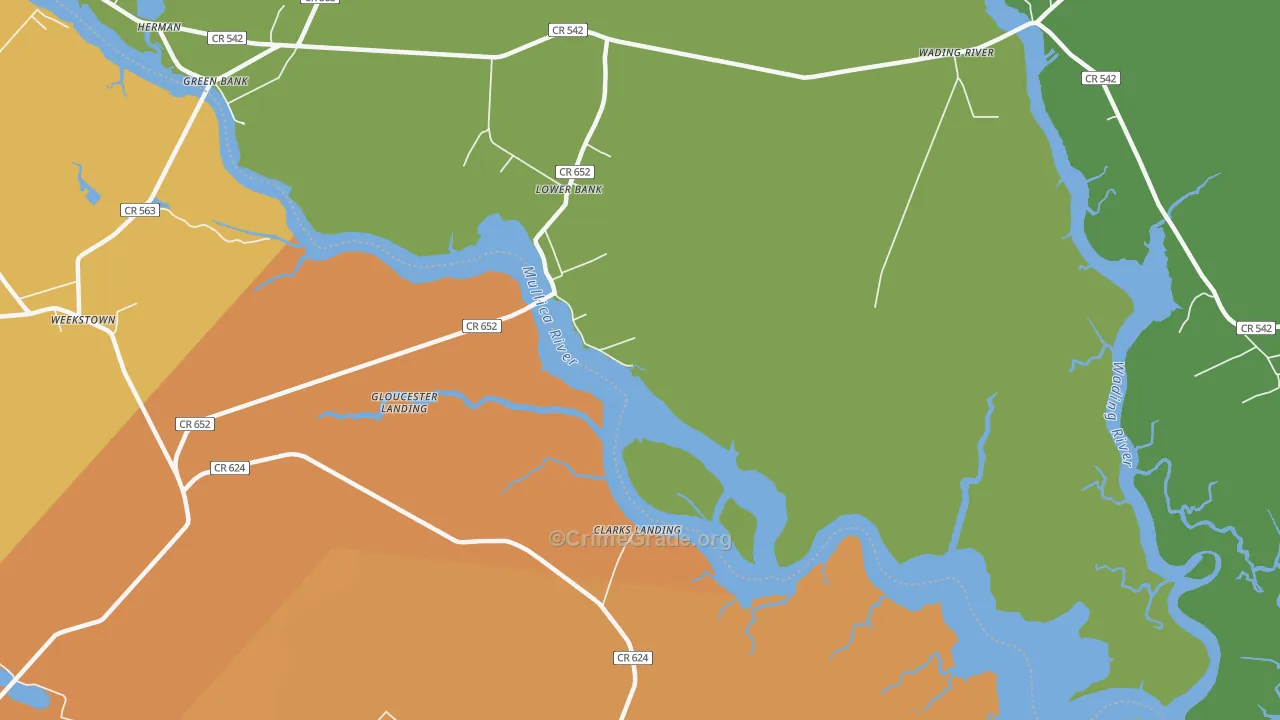 Lower Bank, NJ Map of Theft Rates