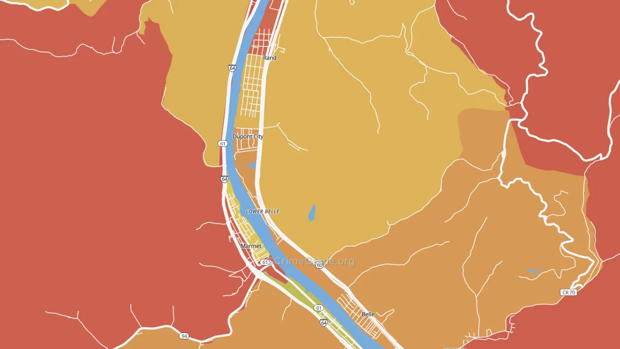 Lower Belle, WV Map of Theft Rates