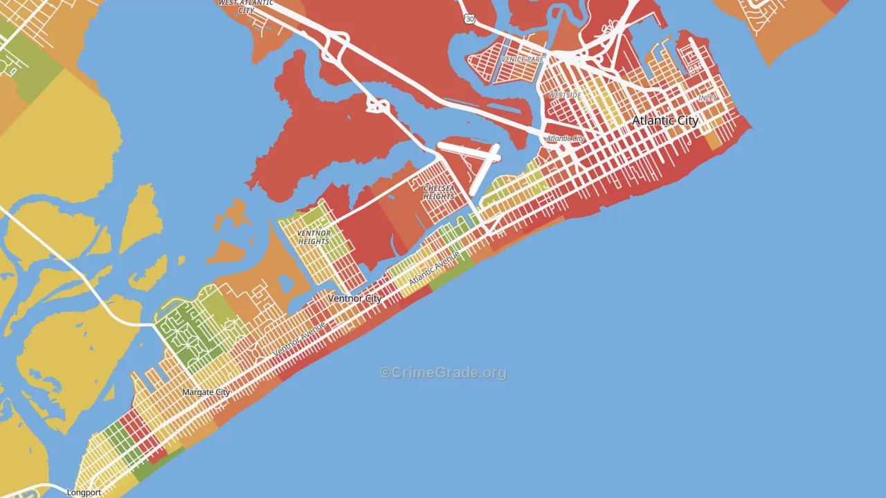 Lower Chelsea, Atlantic City, NJ Map of Theft Rates