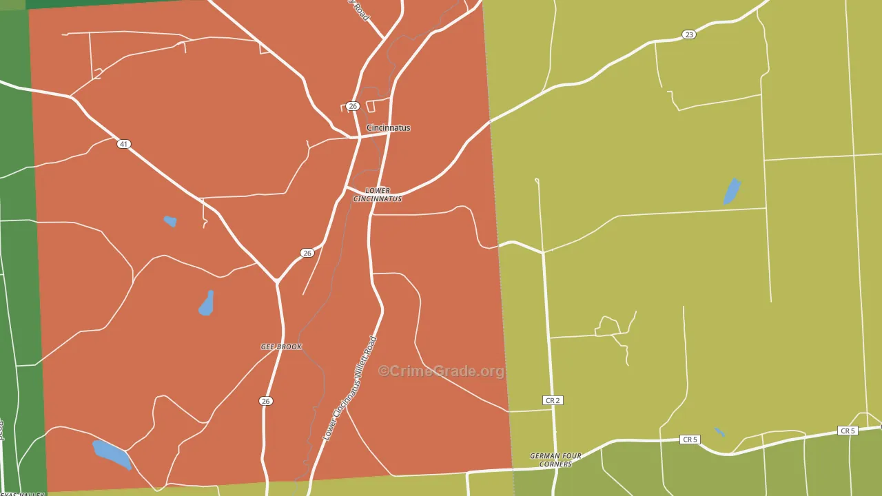 Lower Cincinnatus, NY Map of Theft Rates
