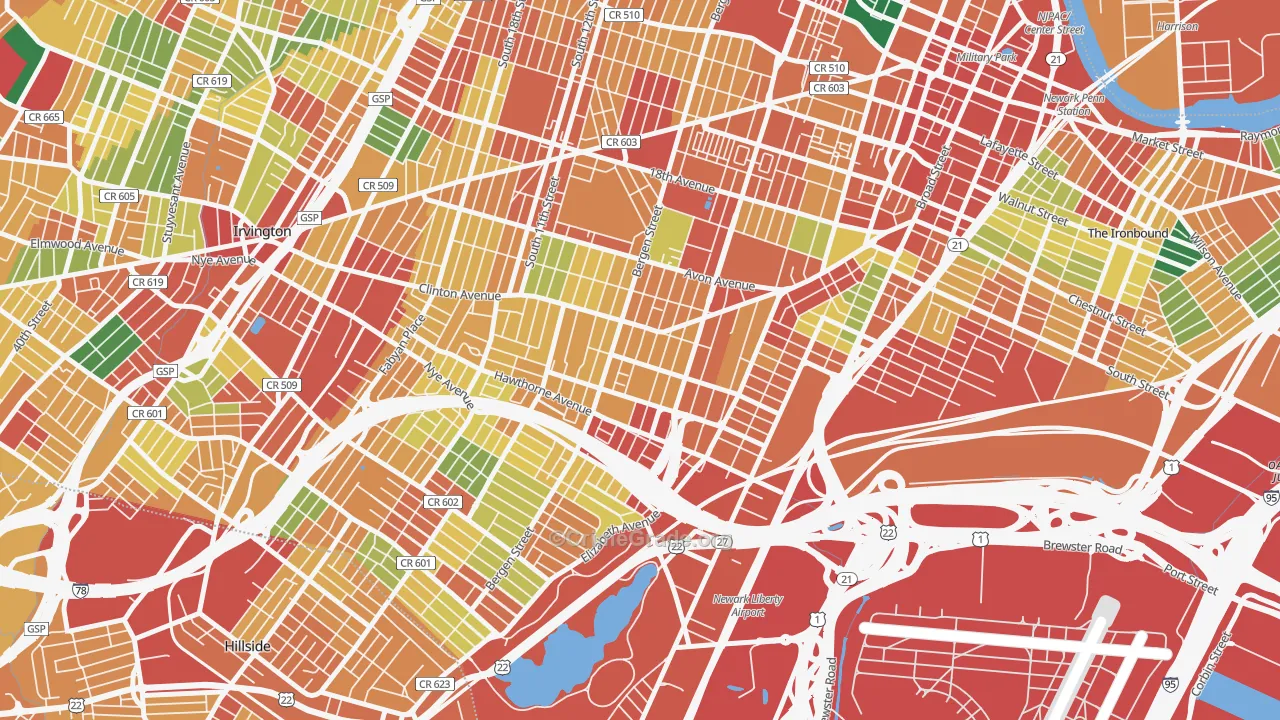 Lower Clinton Hill, Newark, NJ Map of Theft Rates
