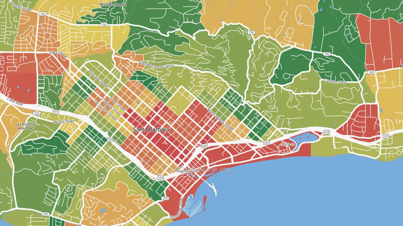 Lower East, Santa Barbara, CA Map of Theft Rates