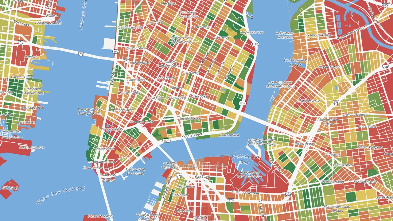 Lower East Side, Manhattan, NY Map of Theft Rates