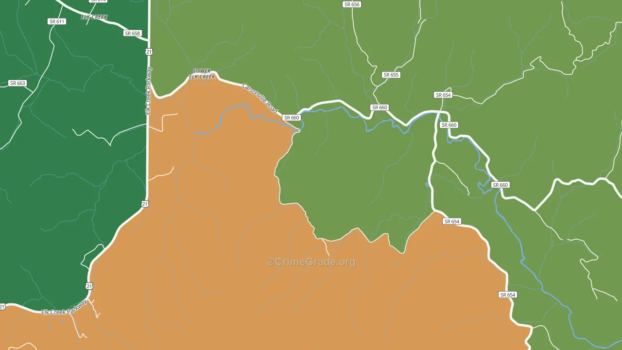 Lower Elk Creek, VA Map of Theft Rates