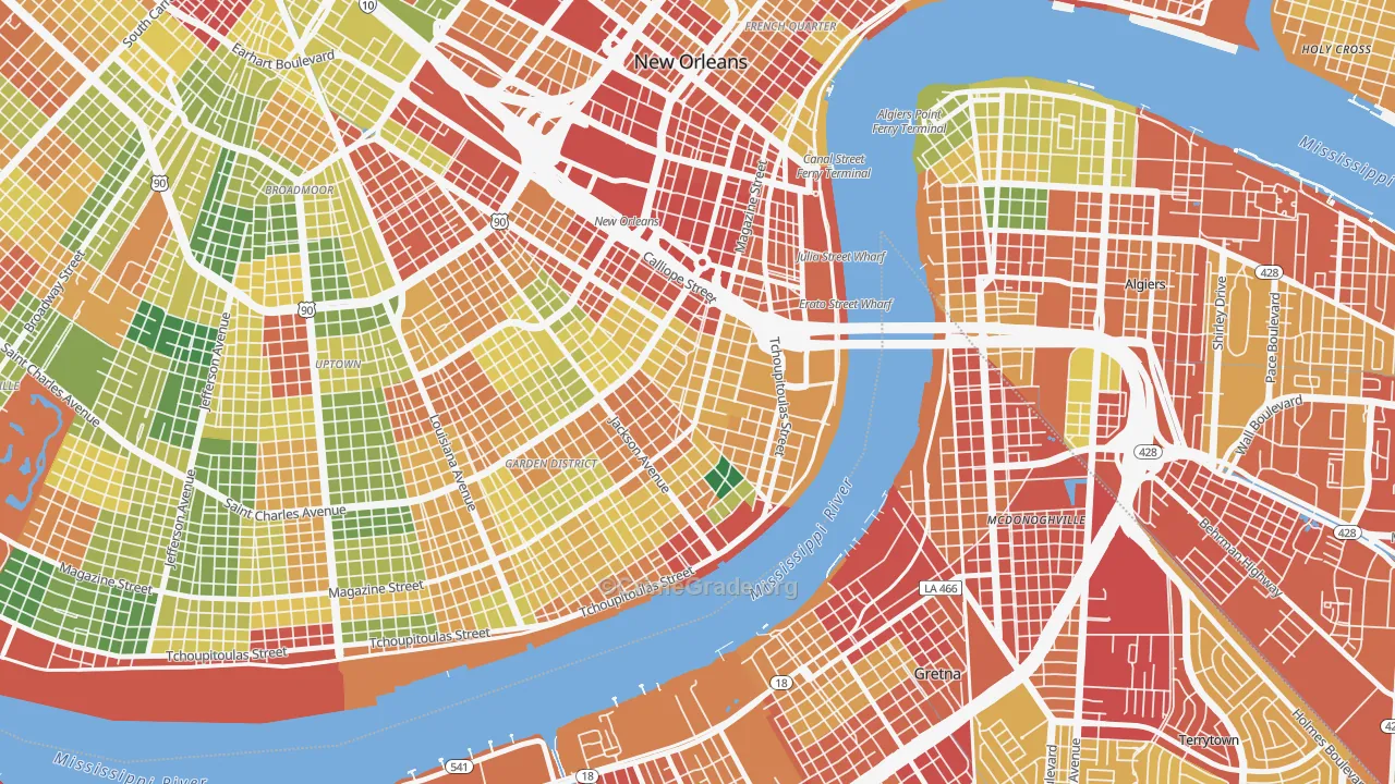 Lower Garden District, New Orleans, LA Map of Theft Rates