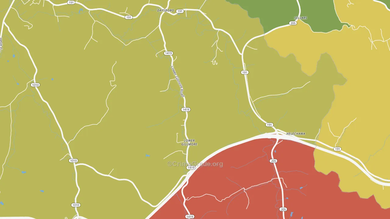 Lower Gillmore, KY Map of Theft Rates