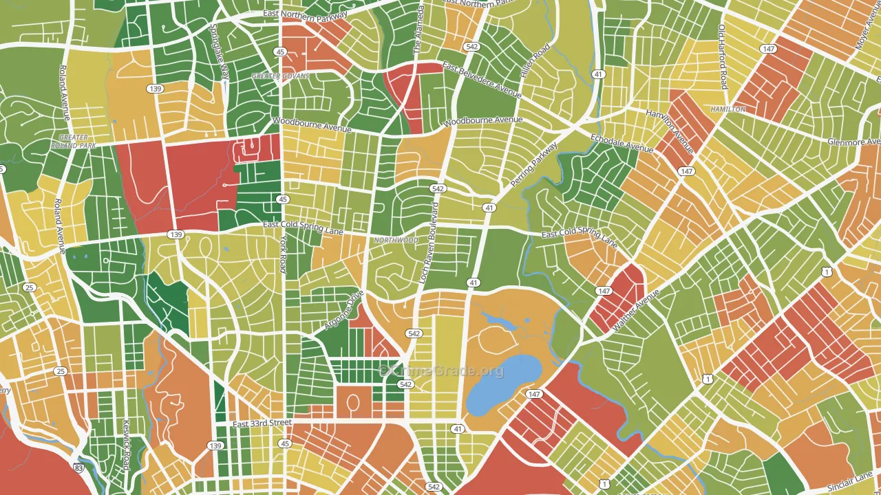 Lower Northwood, Baltimore, MD Map of Theft Rates