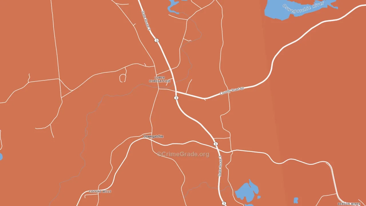 Lower Oswegatchie, NY Map of Theft Rates