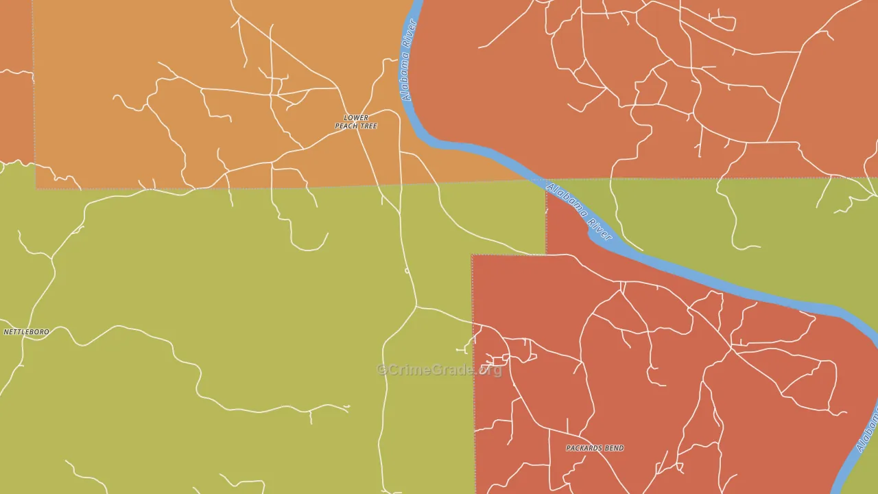 Lower Peach Tree, AL Map of Theft Rates