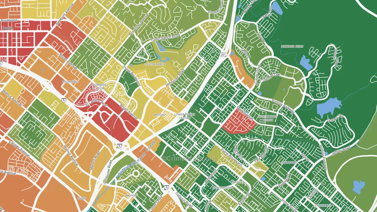 Lower Peters Canyon, Irvine, CA Map of Theft Rates