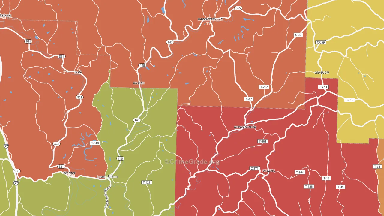 Lower Salem, OH Map of Theft Rates