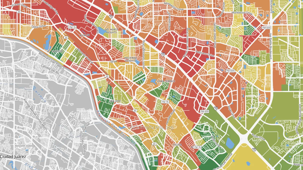 Lower Valley, El Paso, TX Map of Theft Rates