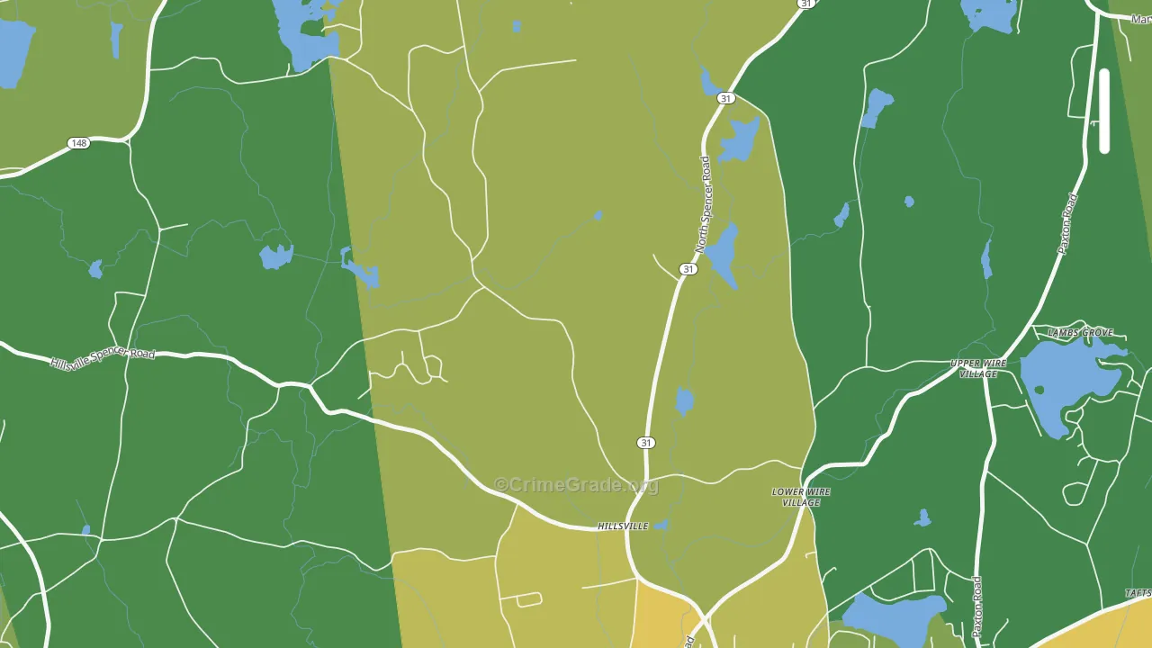 Lower Wire Village, MA Map of Theft Rates