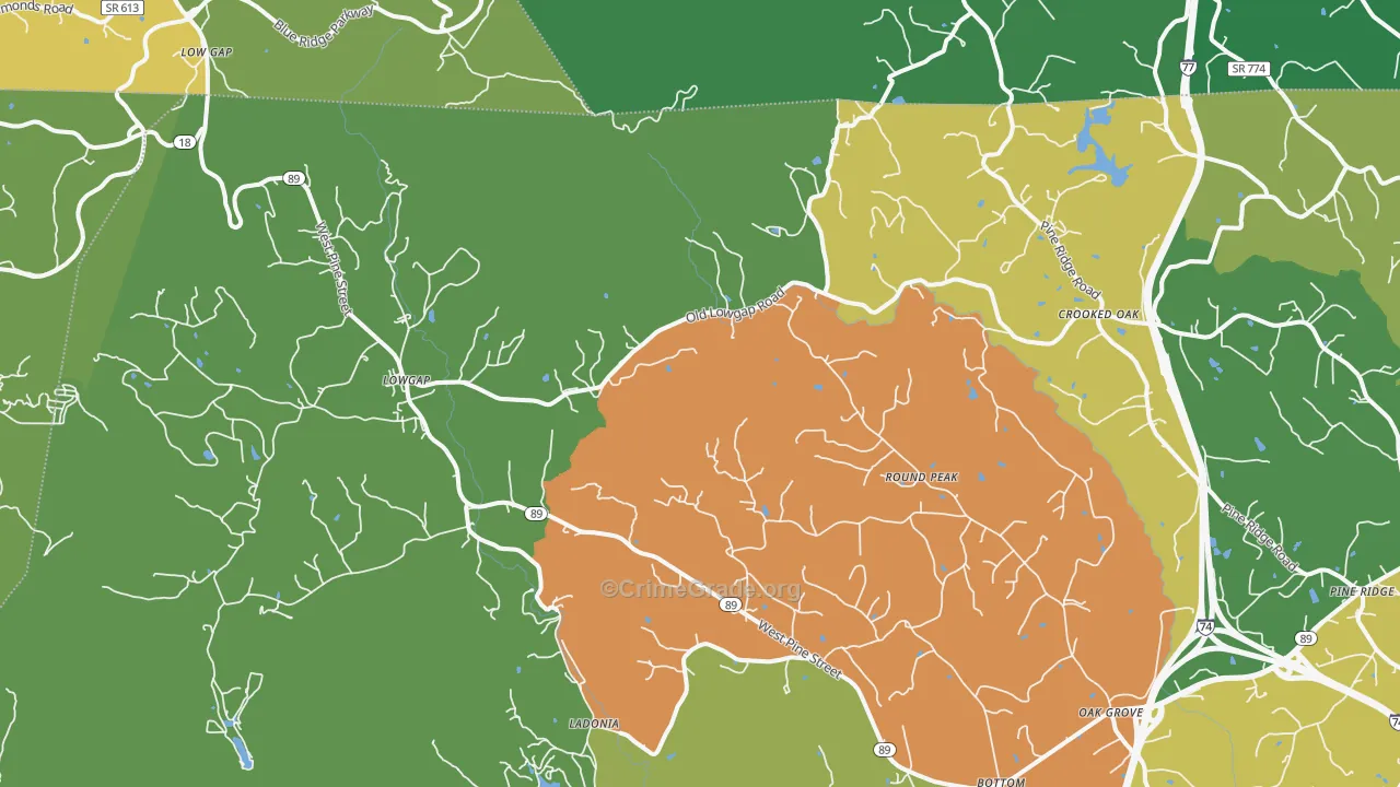 Lowgap, NC Map of Theft Rates