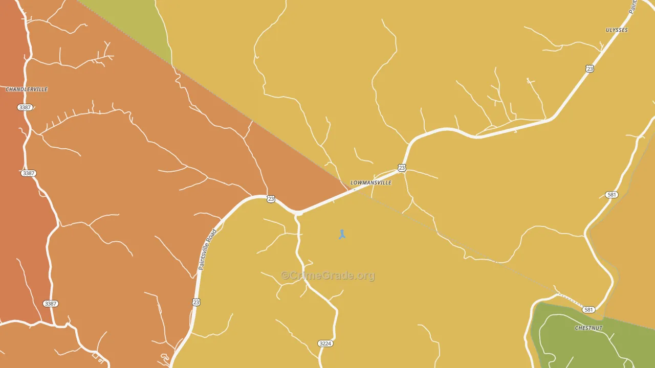 Lowmansville, KY Map of Theft Rates