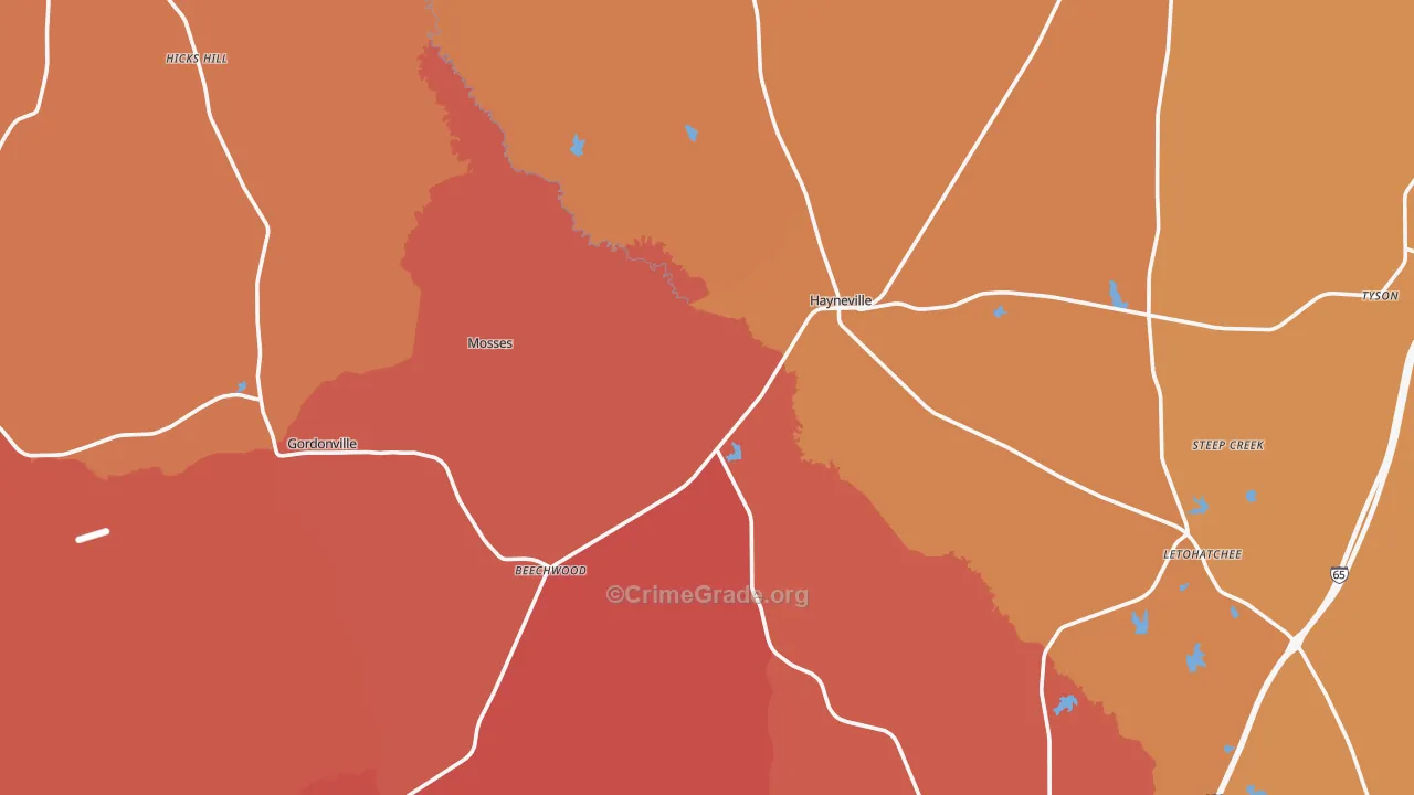 Lowndes County, AL Map of Theft Rates