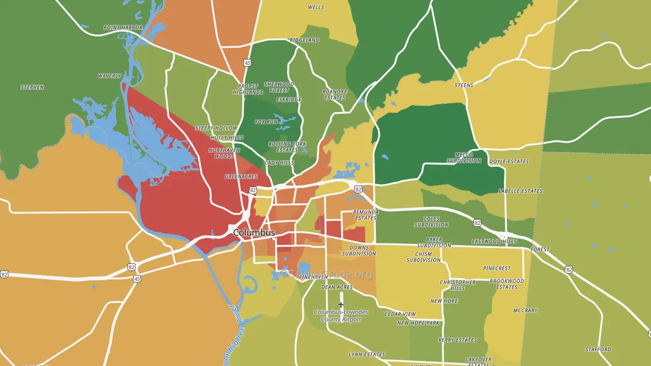 Lowndes County, MS Map of Theft Rates