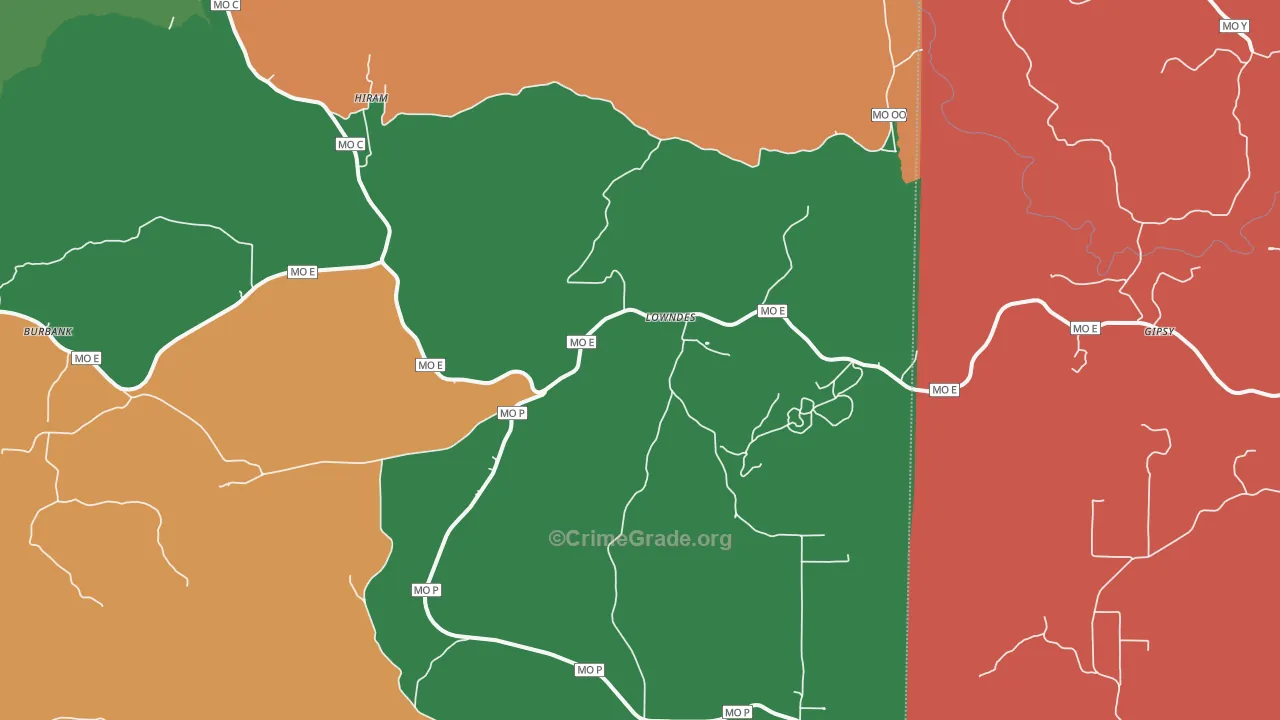 Lowndes, MO Map of Theft Rates