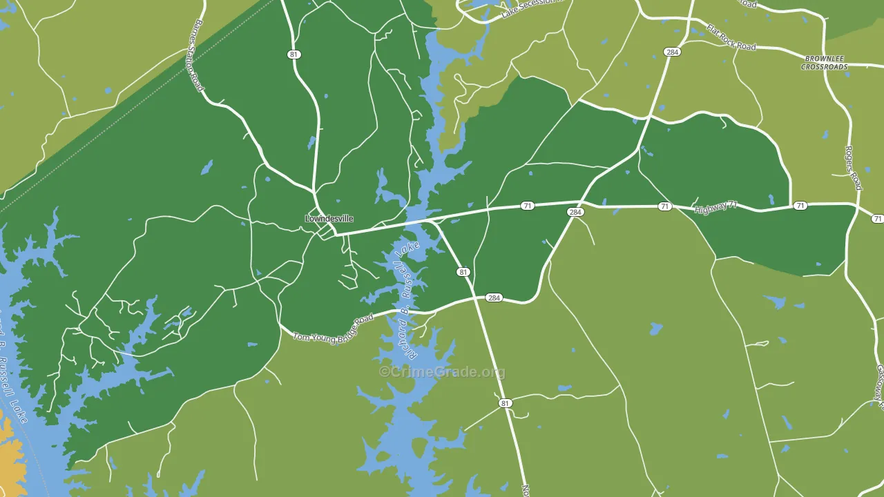 Lowndesville, SC Map of Theft Rates