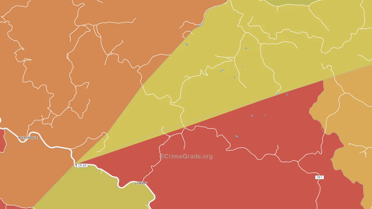 Lowney, WV Map of Theft Rates