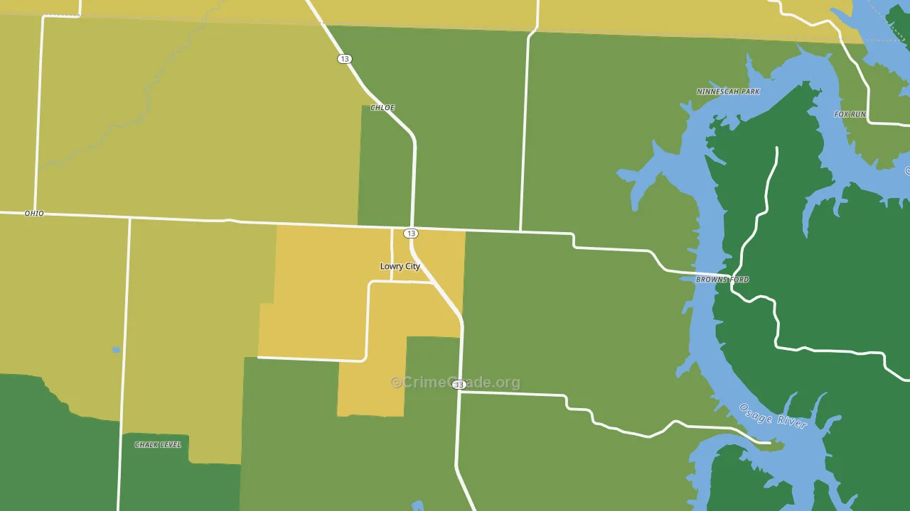 Lowry City, MO Map of Theft Rates
