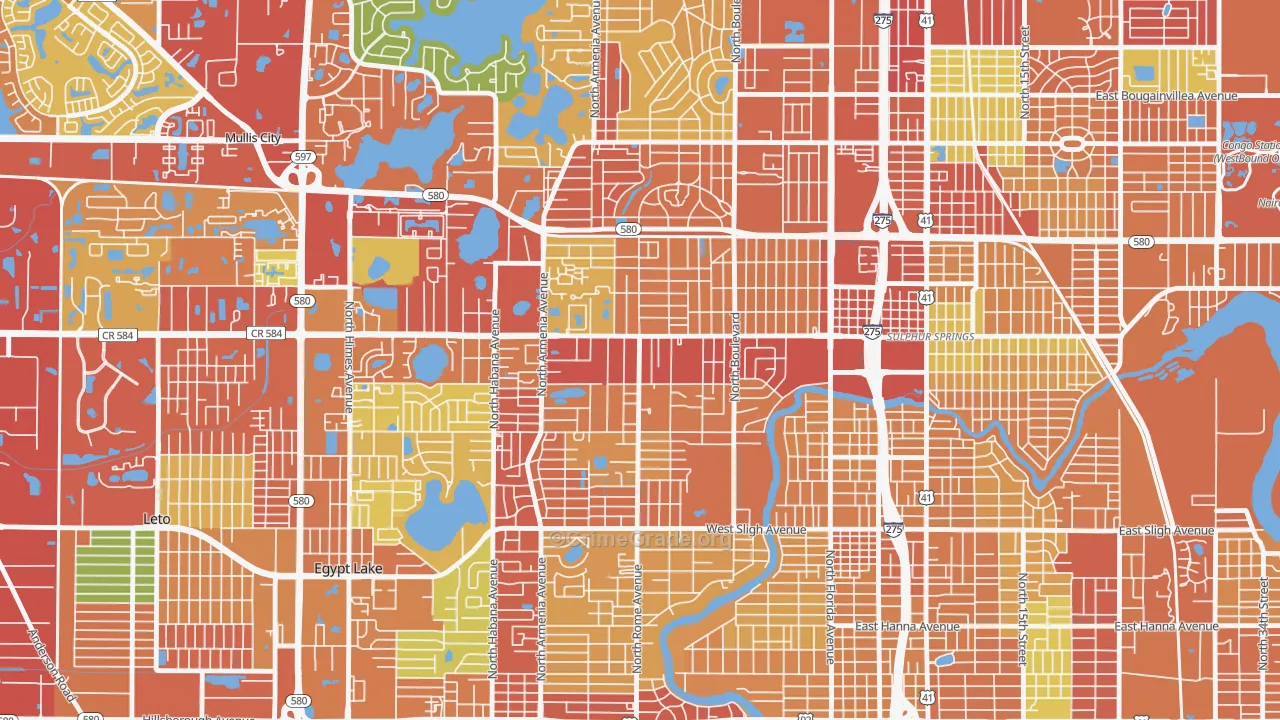Lowry Park Central, Tampa, FL Map of Theft Rates