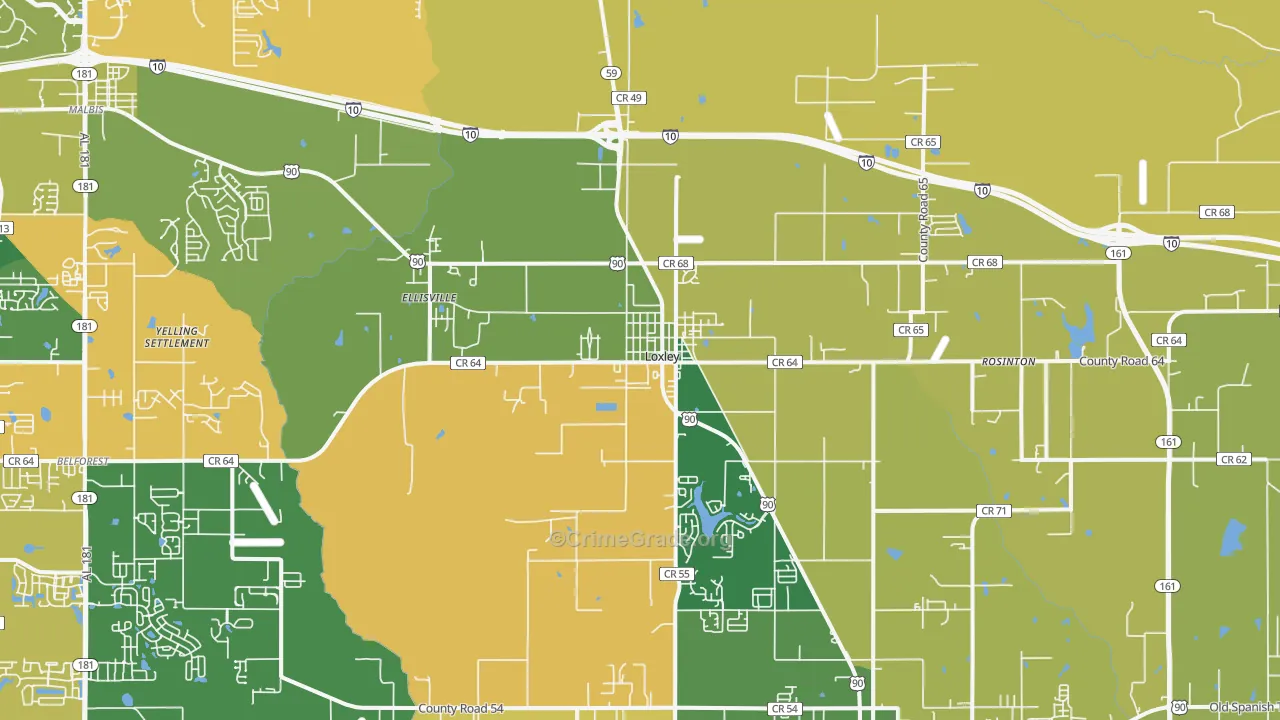 Loxley, AL Map of Theft Rates