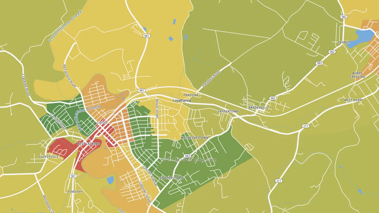 Loyalhanna, PA Map of Theft Rates