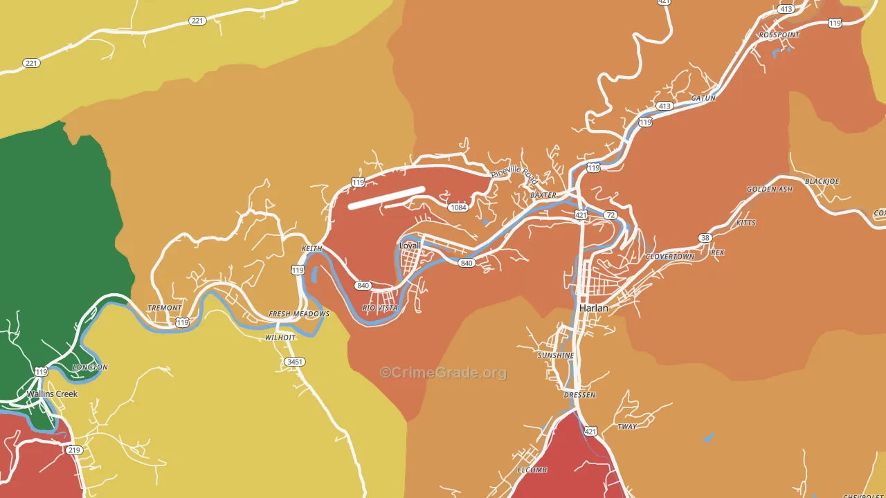 Loyall, KY Map of Theft Rates