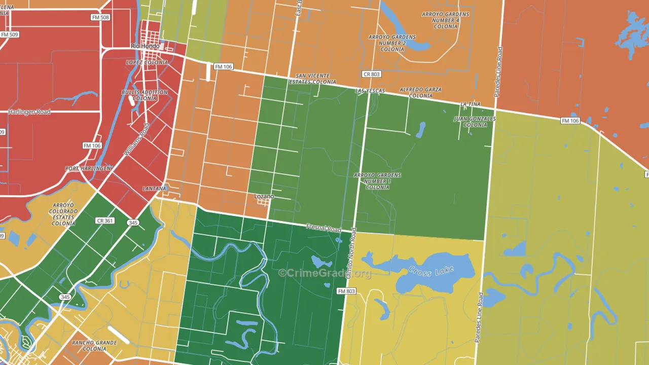 Lozano, TX Map of Theft Rates