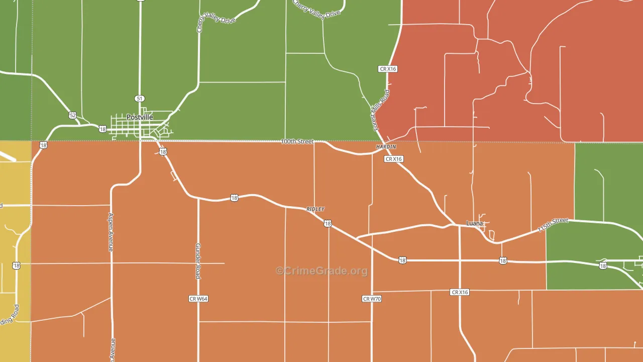 Luana, IA Map of Theft Rates
