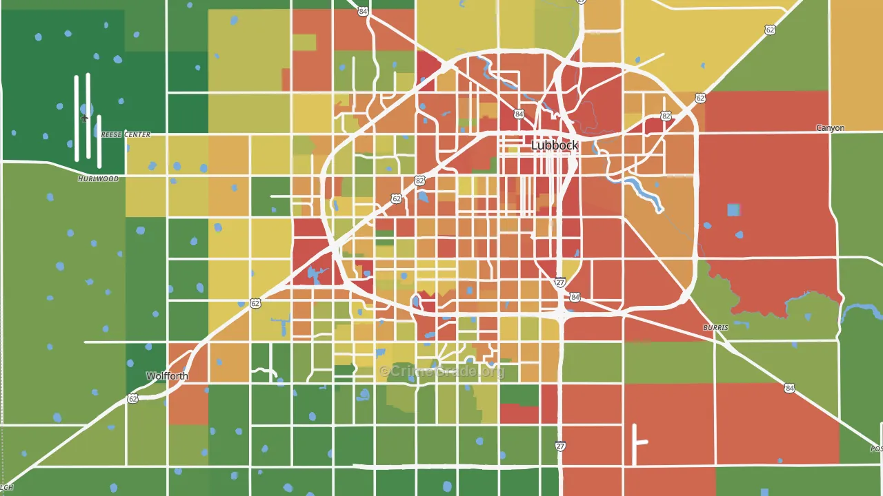 Lubbock County, TX Map of Theft Rates
