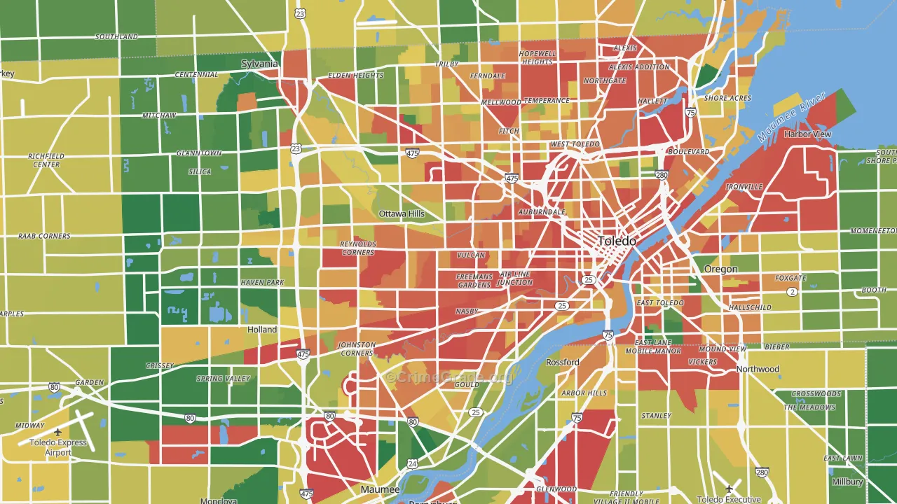 Lucas County, OH Map of Theft Rates