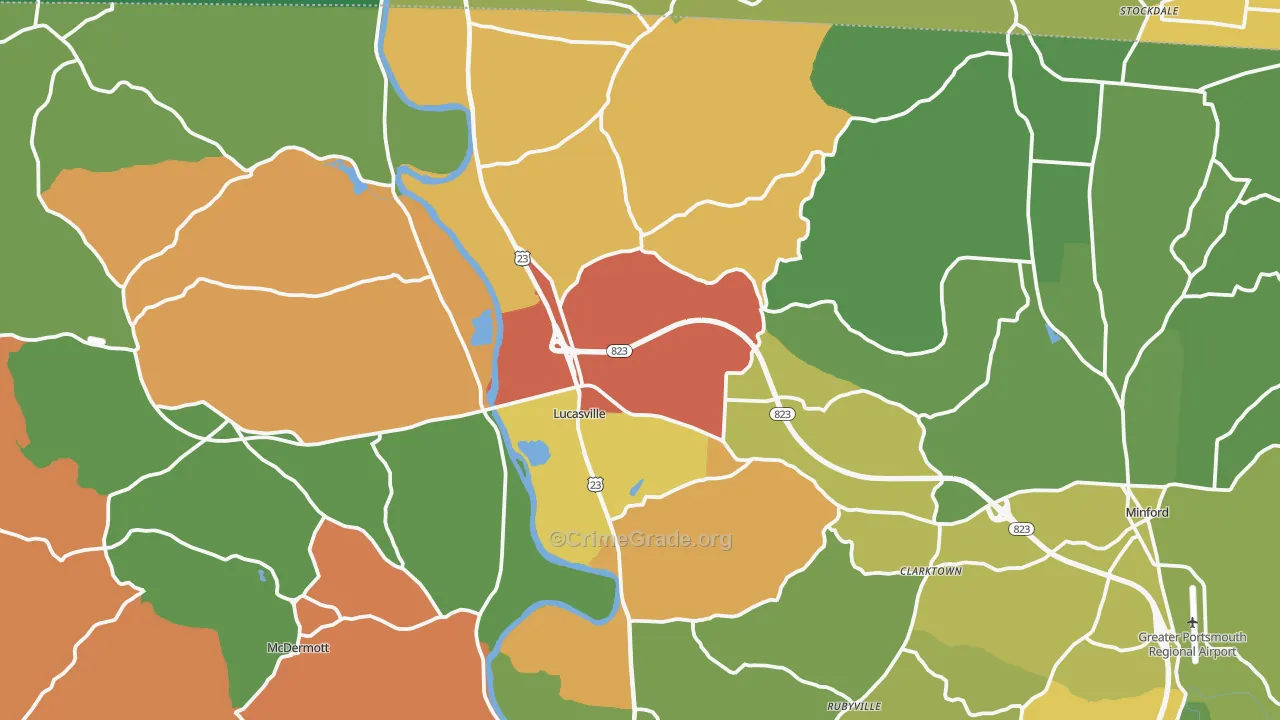 Lucasville, OH Map of Theft Rates