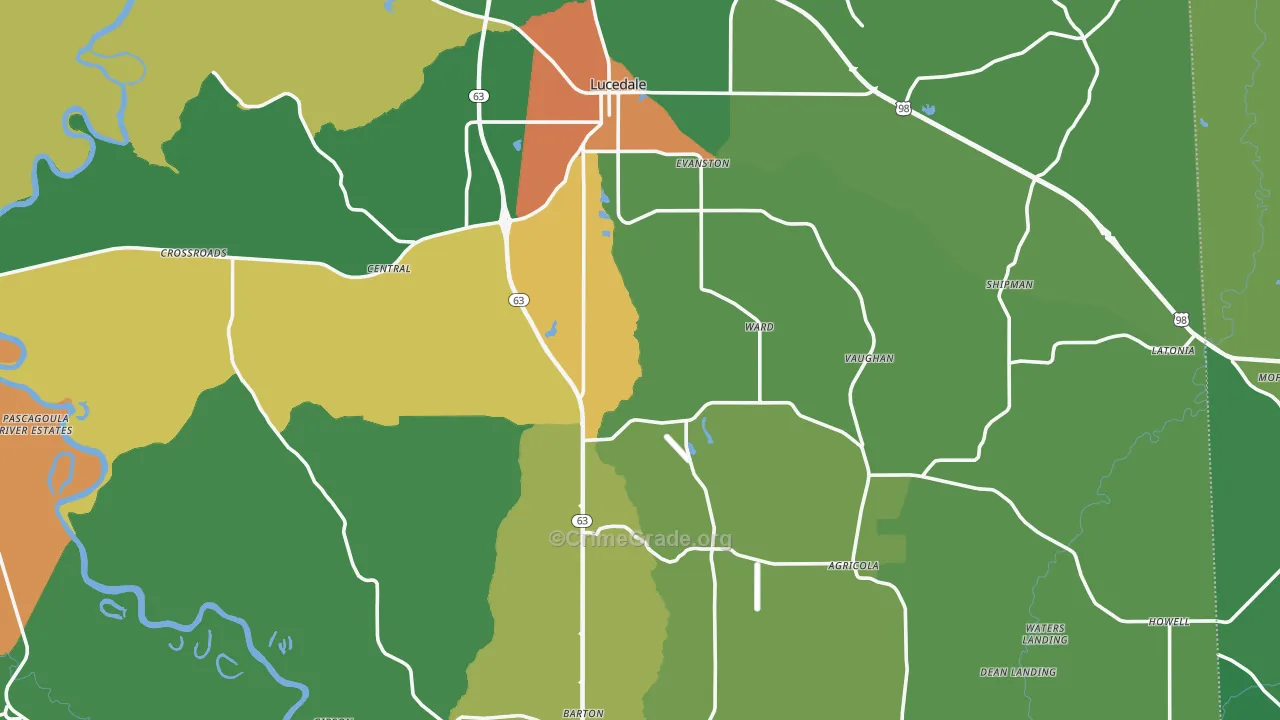 Lucedale, MS Map of Theft Rates