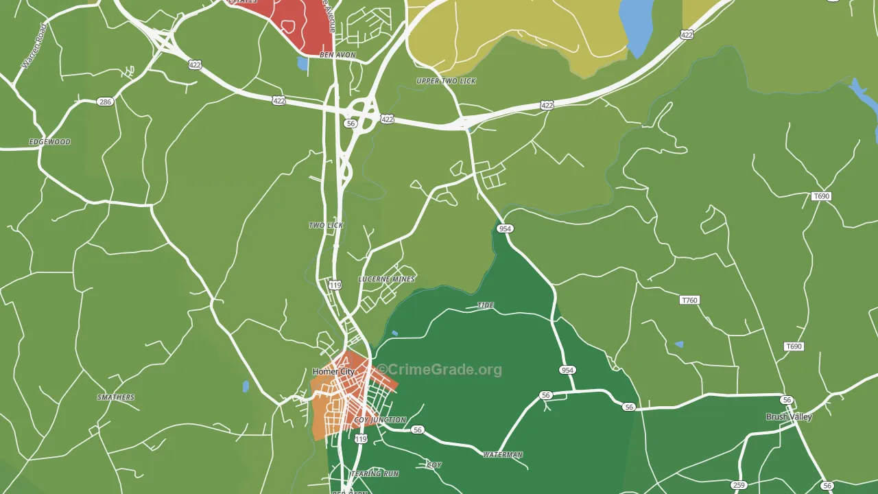 Lucerne Mines, PA Map of Theft Rates