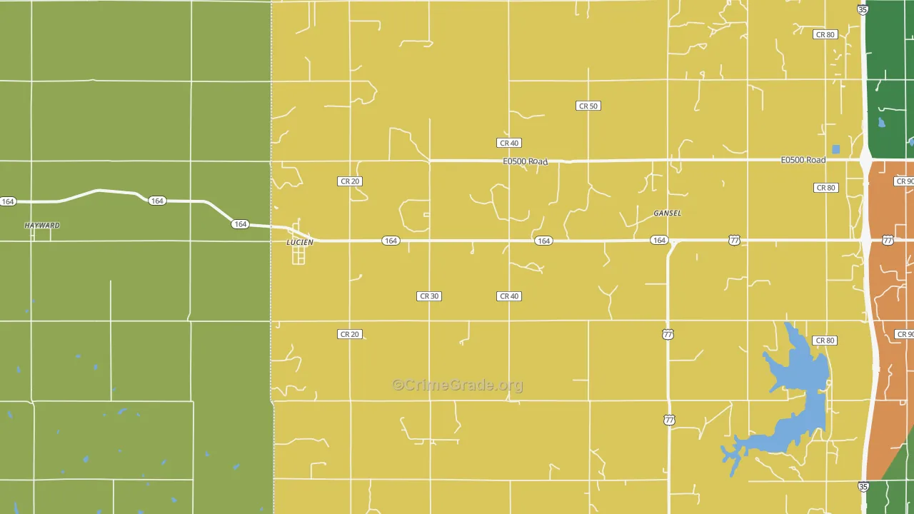 Lucien, OK Map of Theft Rates