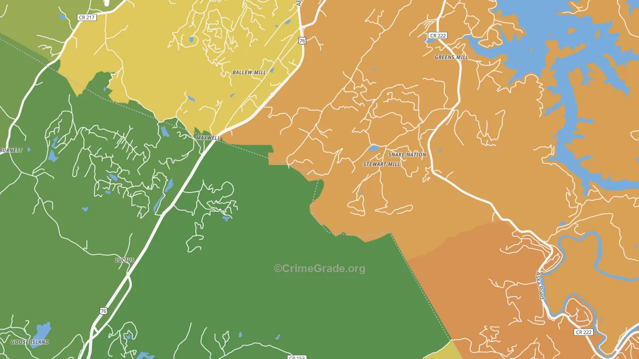 Lucius, GA Map of Theft Rates