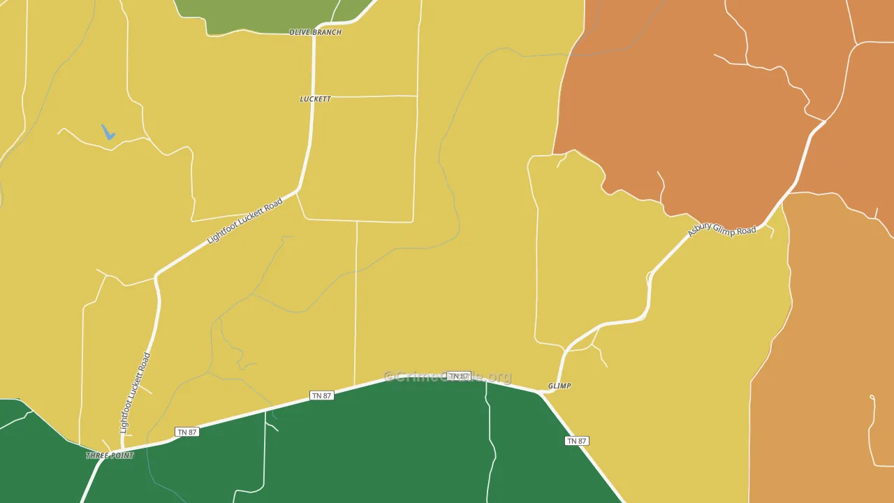 Luckett, TN Map of Theft Rates