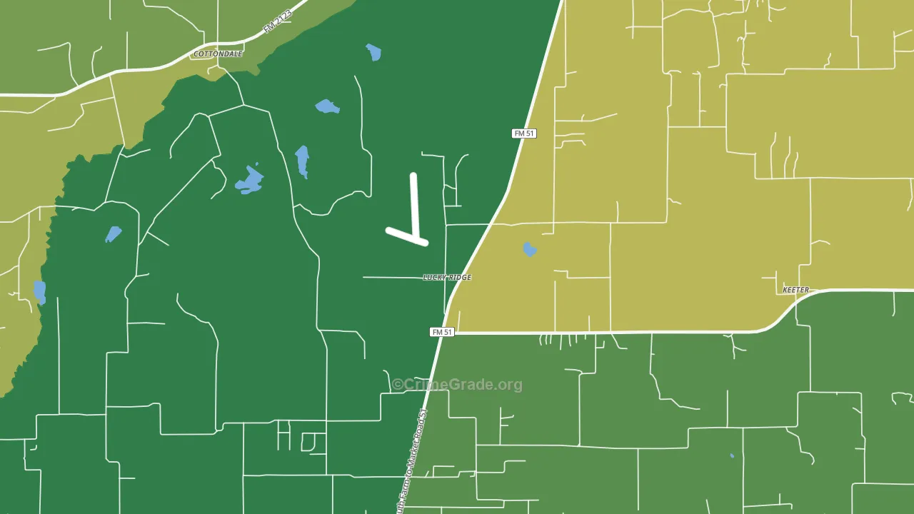 Lucky Ridge, TX Map of Theft Rates