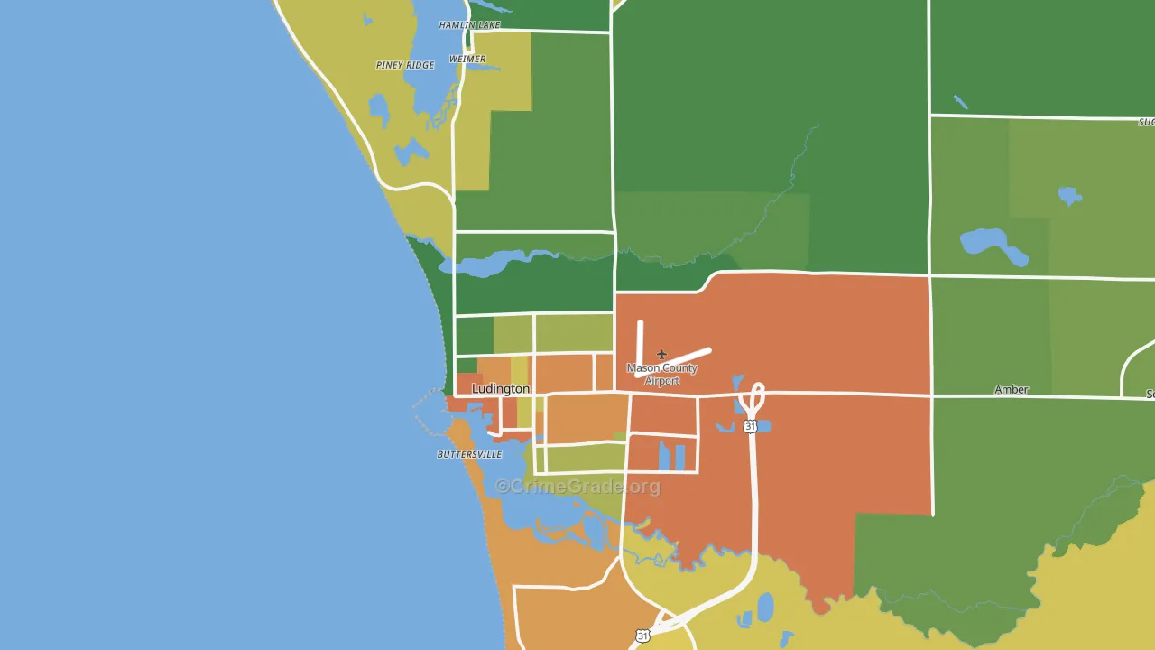 Ludington, MI Map of Theft Rates