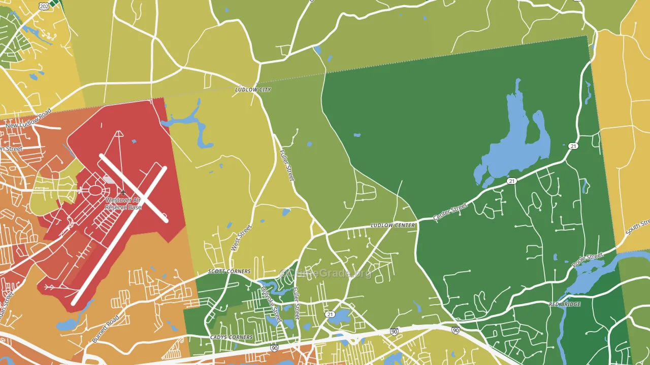 Ludlow Center, MA Map of Theft Rates