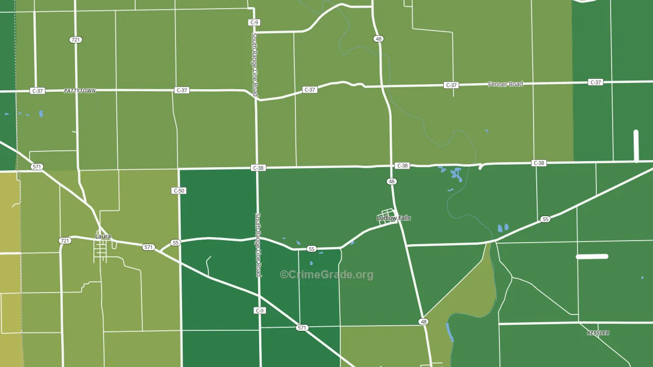 Ludlow Falls, OH Map of Theft Rates