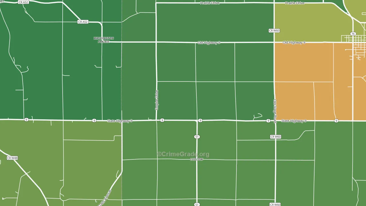 Ludlow, IA Map of Theft Rates